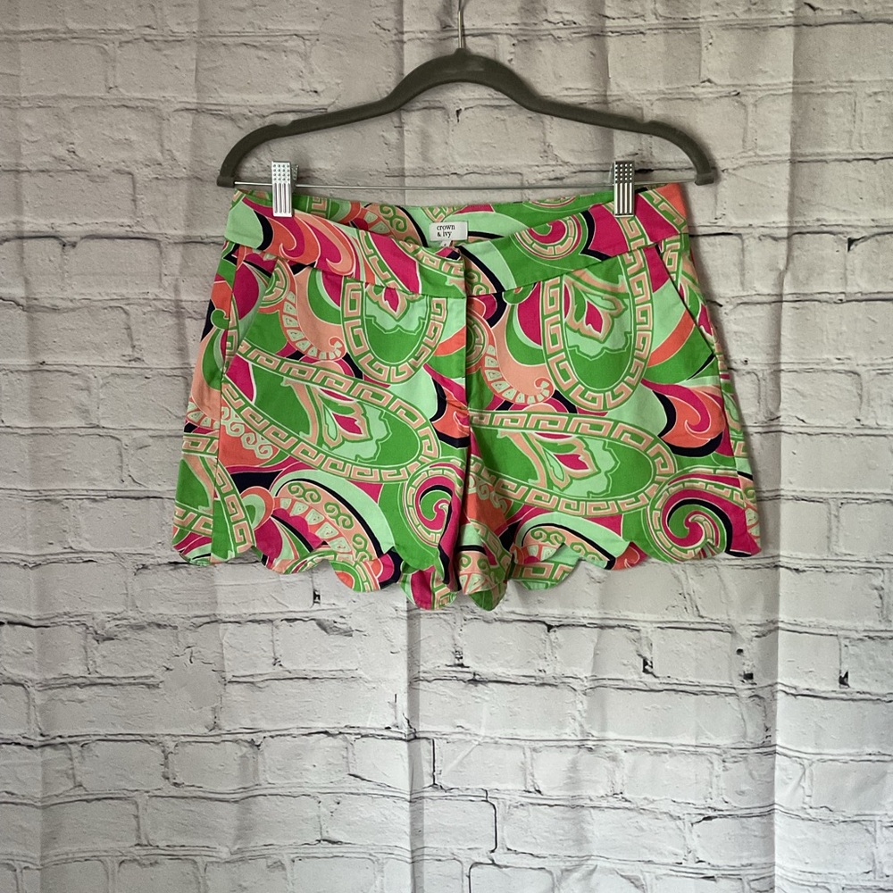 Vibrant Green and Pink Women's Crown & Ivy Shorts, excellent condition.